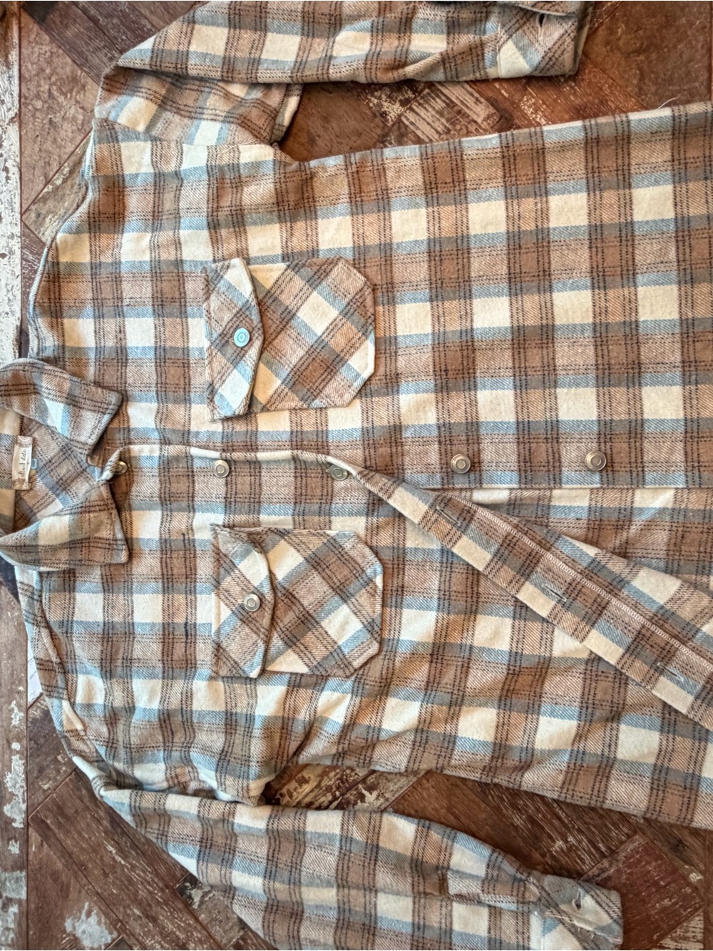 Altar'd State Plaid Button-Down Shirt- Shackleton in Brown, Cream & Light Blue